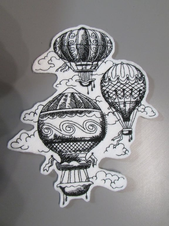 Vintage Hot Air Balloon Embroidered Sew on Applique Patch