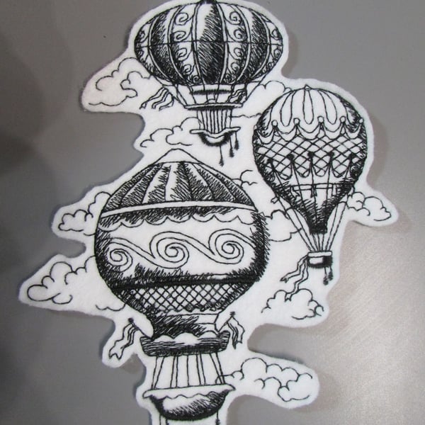 Vintage Hot Air Balloon Embroidered Sew on Applique Patch