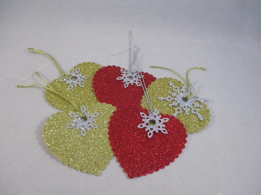 Handmade Christmas Glitter Gift Tags ,Pack of 5, Personalise, Heart, Snowflake