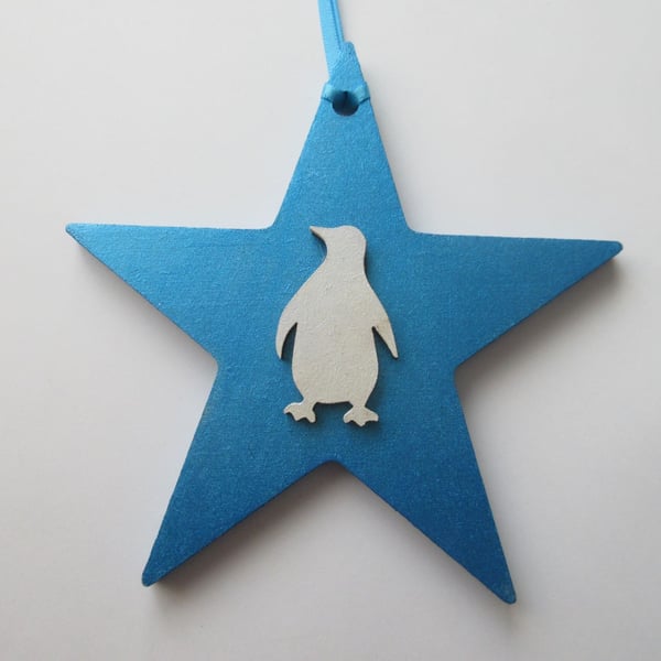 Penguin Star Christmas Tree Decoration Blue White