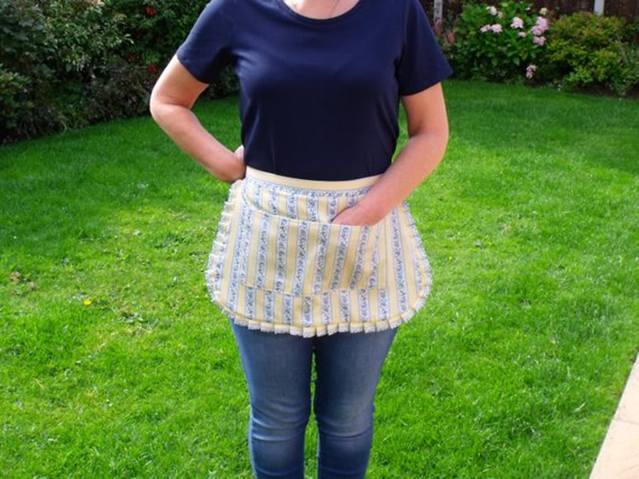 vintage style yellow and blue polycotton half pinny for baking