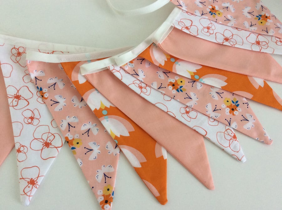 Peach Bunting - 14 flags 2.5m of flags, in dreamy peach and orange
