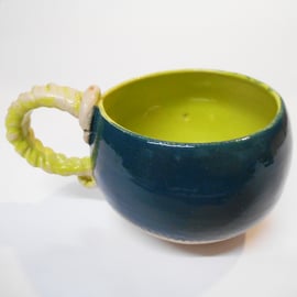 Mug Barley sugar handle Grass and Tidepool Green, durable stoneware Ceramic Mug.