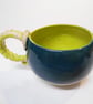 Mug Barley sugar handle Grass and Tidepool Green, durable stoneware Ceramic Mug. - Image 1