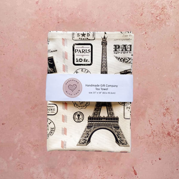 Fabric Handmade Pretty Cotton Tea Towel with a Paris Eiffel Tower Design