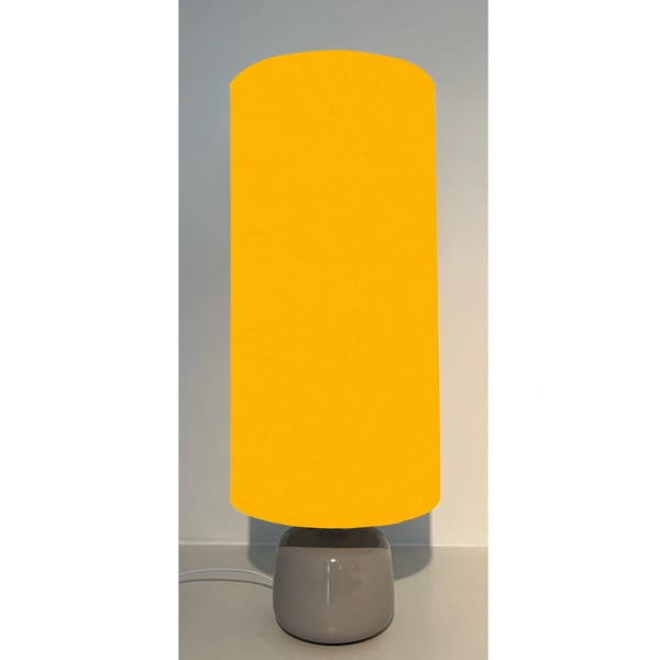 Yellow cotton drum extra tall cylindrical lampshade, with a white lining
