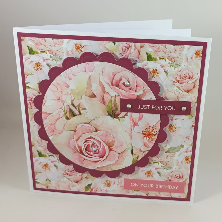 Pink roses Birthday card