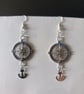 Silver nautical compass and anchor charm dangle earrings  - Image 6