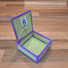Lidded desk tidy - pink and green with purple edge