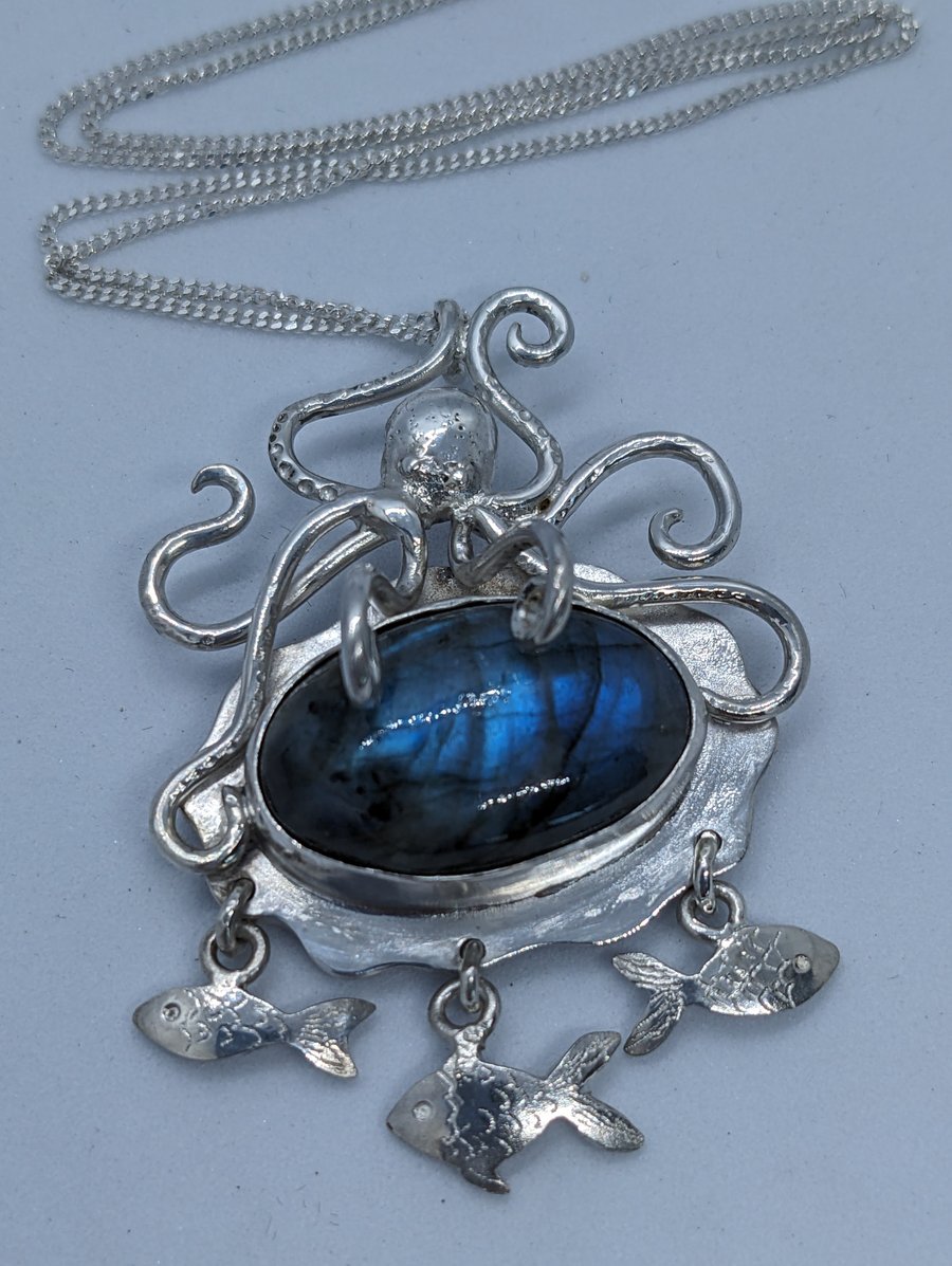Sterling silver octopus pendant with labradorite stone