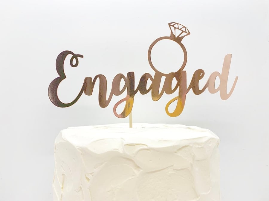 Engaged Engagement Ring Cake Topper