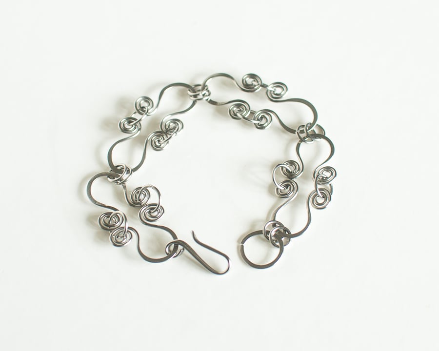 Stainless Steel Bracelet Hoops and Spirals Chain and Link Bracelet Hand Made