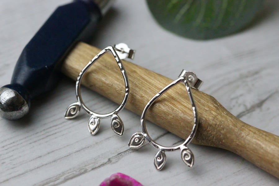 Sterling silver teardrop earrings with leaves