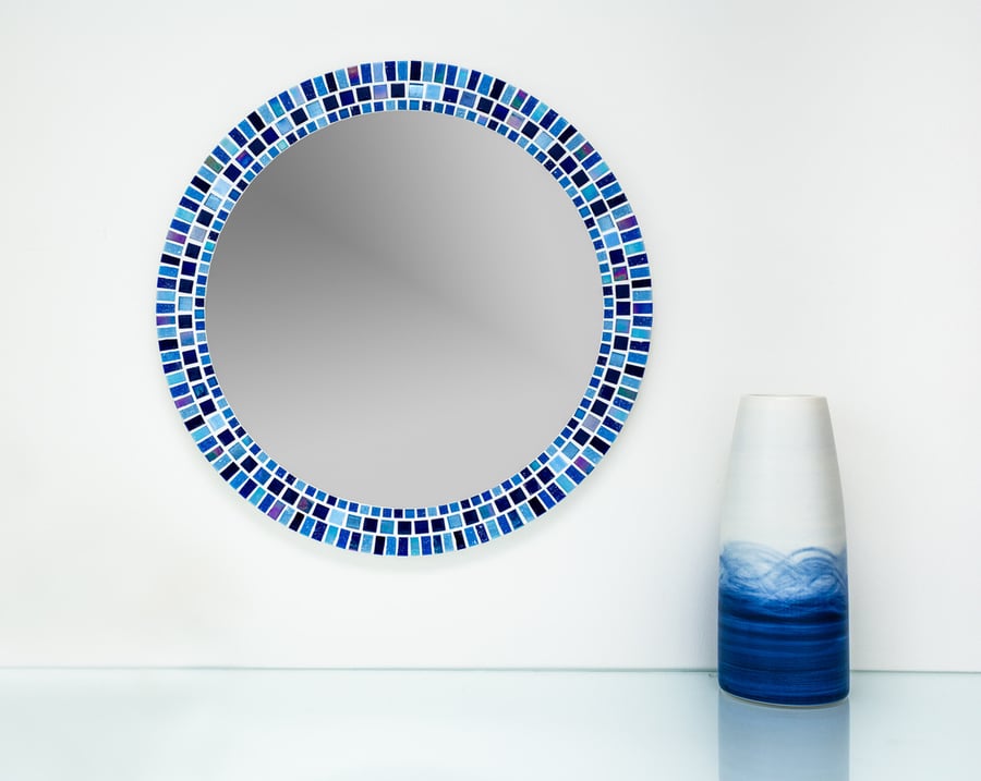 Round Mosaic Mirror in shades of Blue - Bathroom Mirror