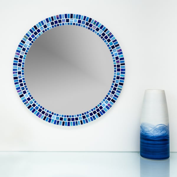 Round Mosaic Mirror in shades of Blue - Bathroom Mirror