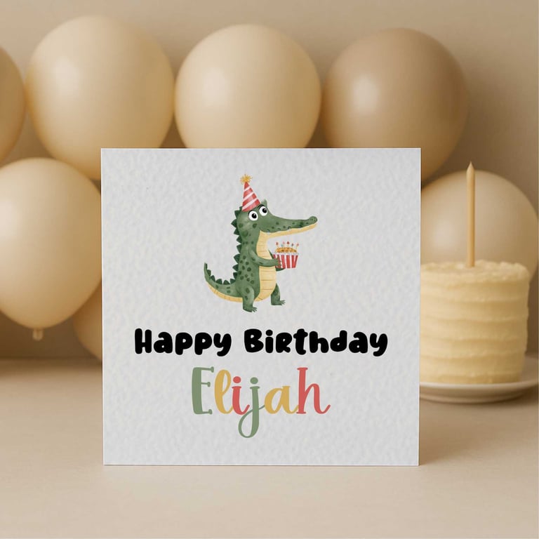 Whimsical Birthday Crocodile Greeting Card