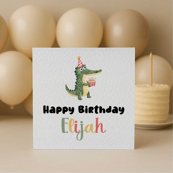 Whimsical Birthday Crocodile Greeting Card