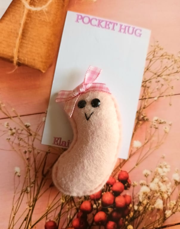 Hand sewn 'jelly bean' pocket hug and pocket hug card,letterbox gift (pale pink)