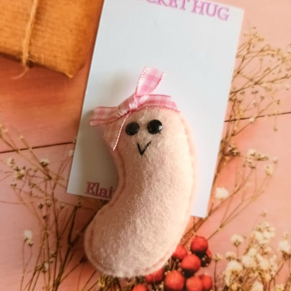 Hand sewn 'jelly bean' pocket hug and pocket hug card,letterbox gift (pale pink)