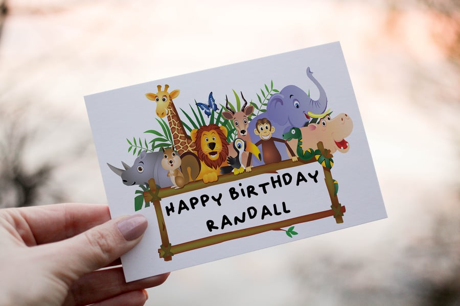 Children's Birthday Card, Safari Animal Card for Birthday, Birthday Card