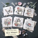 Set of 6 Whimsical Silver Spring Greeting Cards - Silver Whispers Collection
