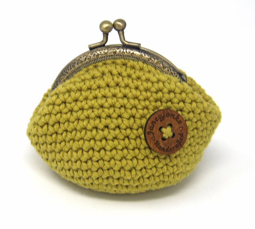 Lime green crocheted purse, range of colours, Fully Lined