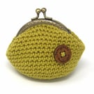 Lime green crocheted purse, range of colours, Fully Lined
