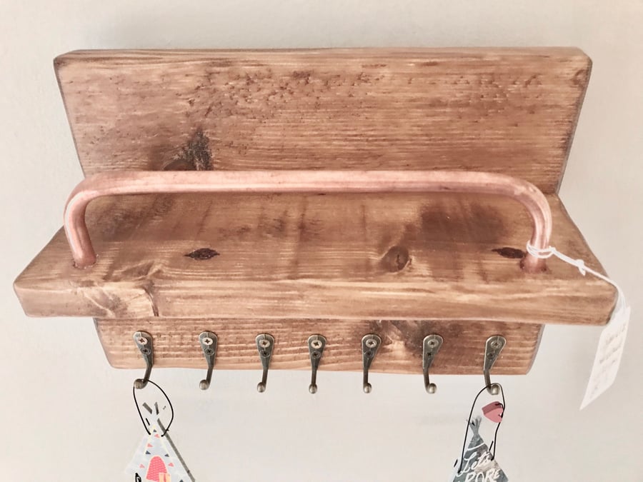 Letter Rack and Key Hooks, Timber and Metal, Wall Hung