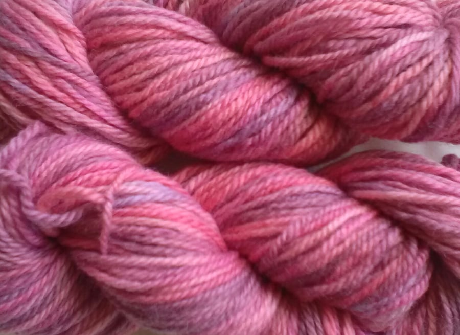 100g Hand-dyed 100% WOOL ARAN pinks and lavender lilac