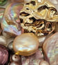 Gold Ripple Effect Earrings with Pearl Coin Accent - Image 4