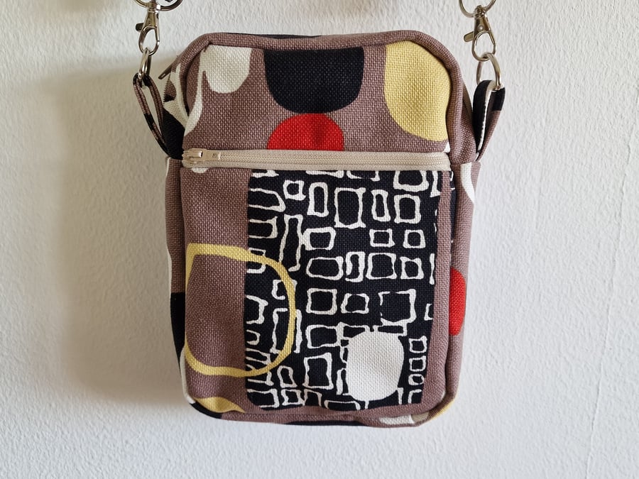 Handmade crossbody bag using Sanderson "Festival" Jacqueline Groag fabric