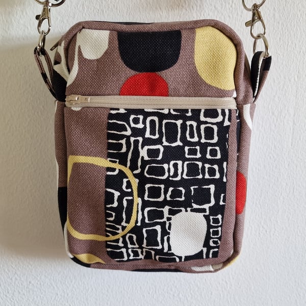 Handmade crossbody bag using Sanderson "Festival" Jacqueline Groag fabric