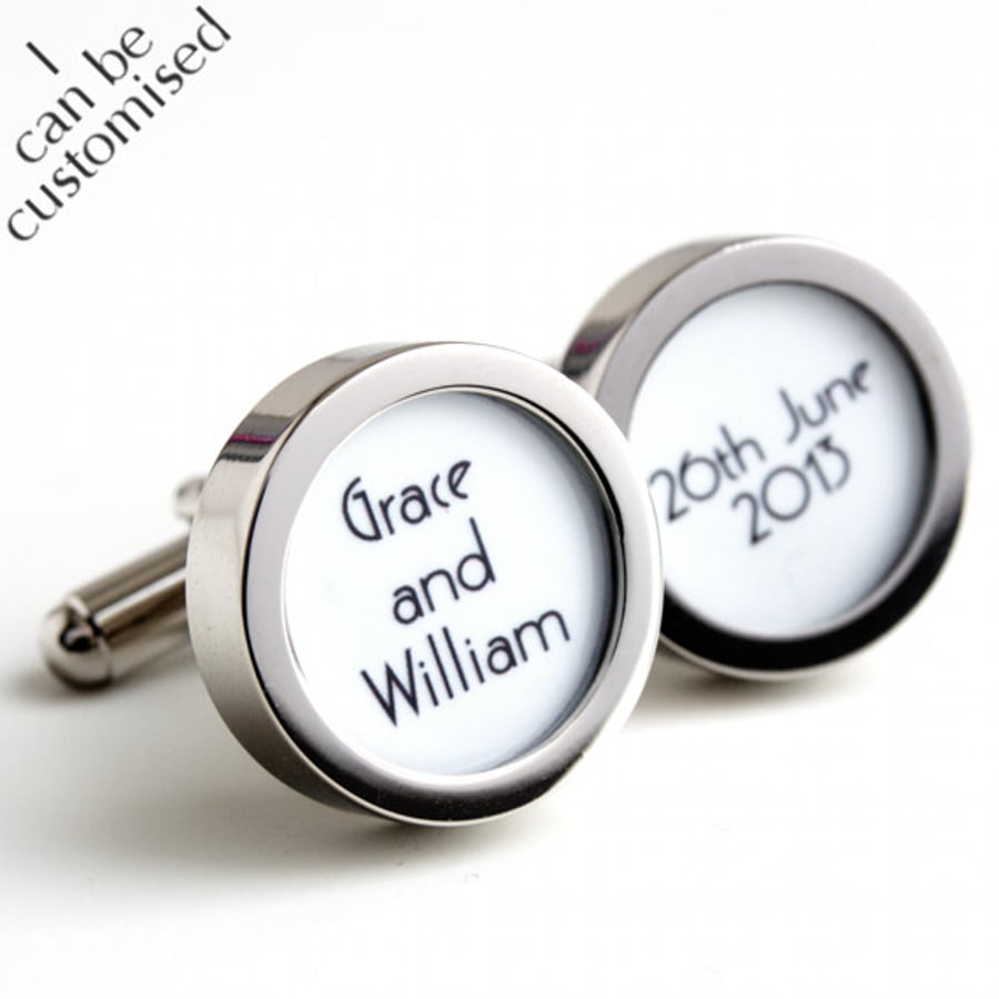Custom Name and Date Wedding Cufflinks for the Groom