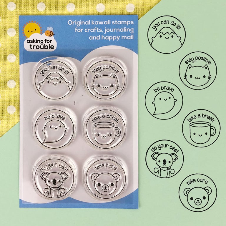Kawaii Clear Stamps Set - Motivation & Self Care
