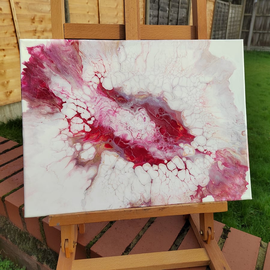 30x40cm White Cells Acrylic Pour Painting Abstract Art on Canvas Original Art