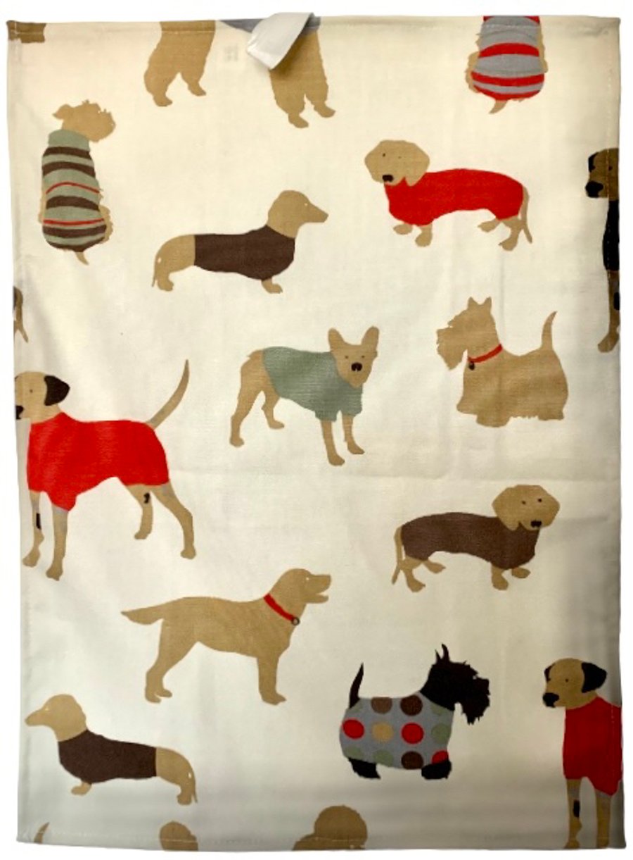Dog Print, Large Cotton Tea Towel