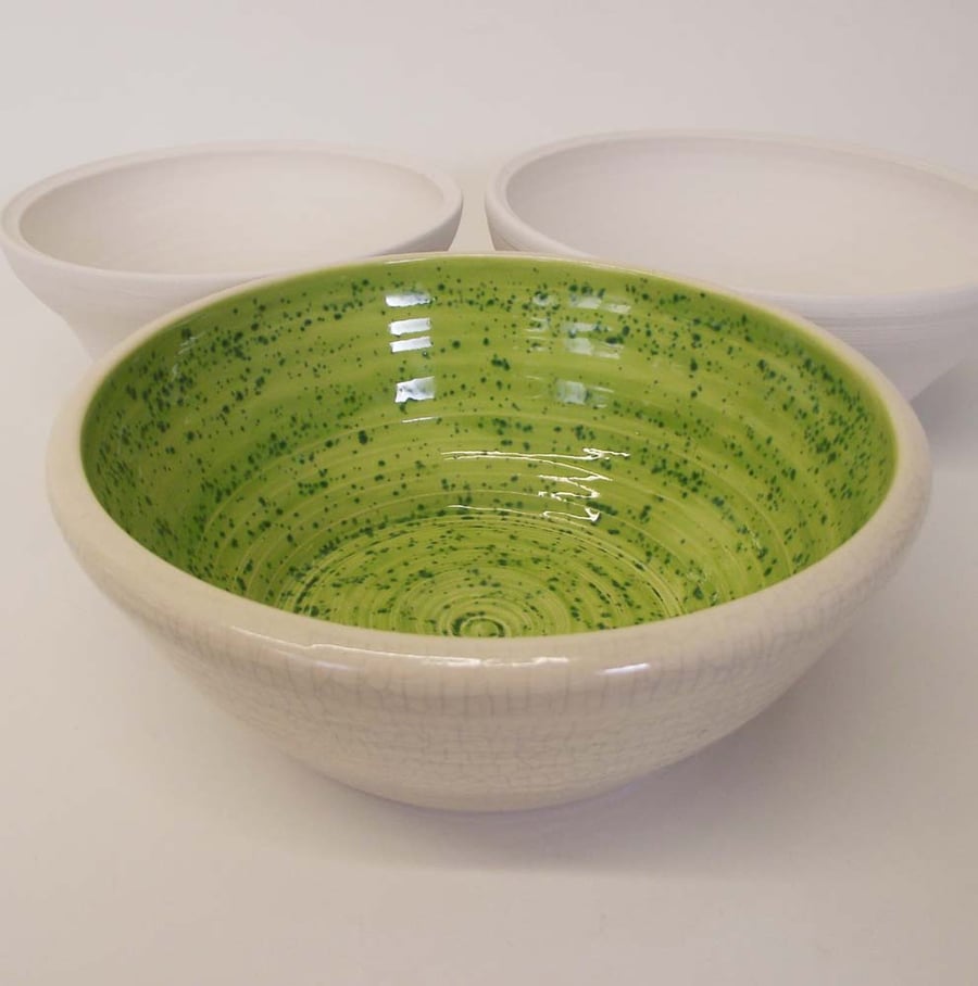 Ceramic hand thrown crackle dish with bright interior
