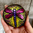 Dragonfly Painted Natural Stone Rock Art With Metallic Decor Finish