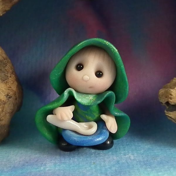 Tiny Garden Gnome 'Zach' with bowl and spoon 1.5" OOAK Sculpt by Ann Galvin