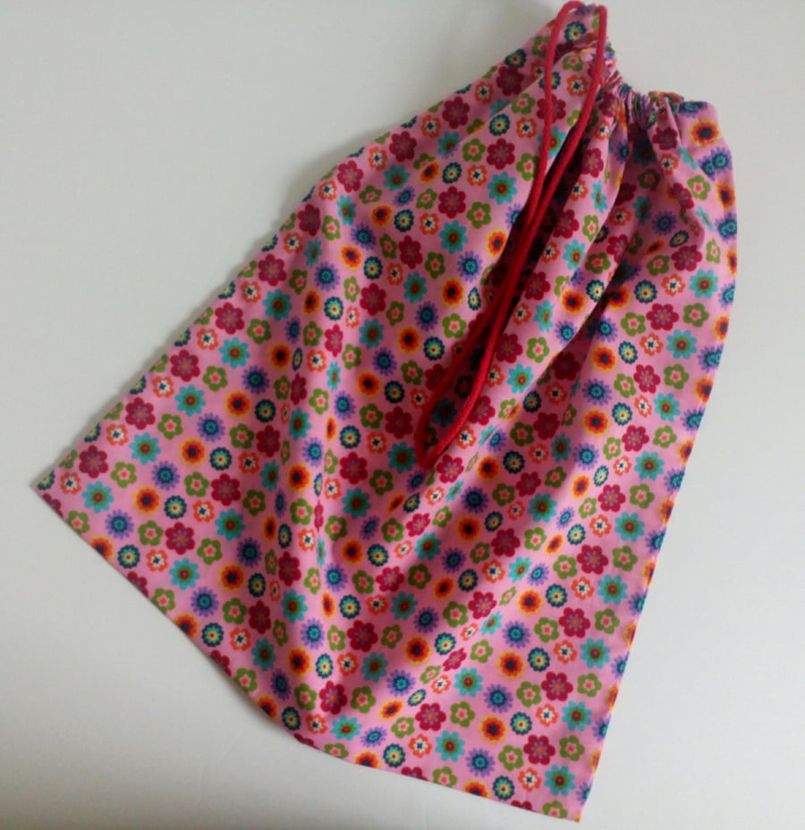 P.E bag, toy storage bag, flowers, pink, back to school, drawstring bag, girls