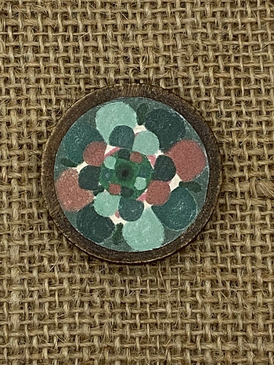 Wooden badge with woolly flower perfectly imperfect