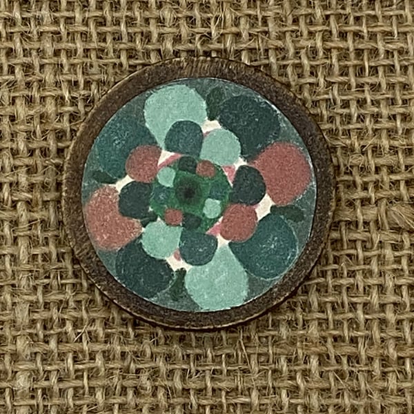 Wooden badge with woolly flower perfectly imperfect