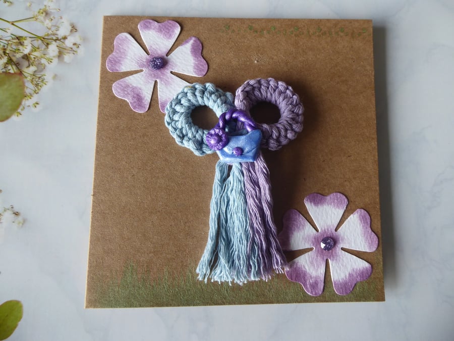 Purple and Lilac Gift Set, Coaster Gift Set, Handmade Card with Gift, Macrame