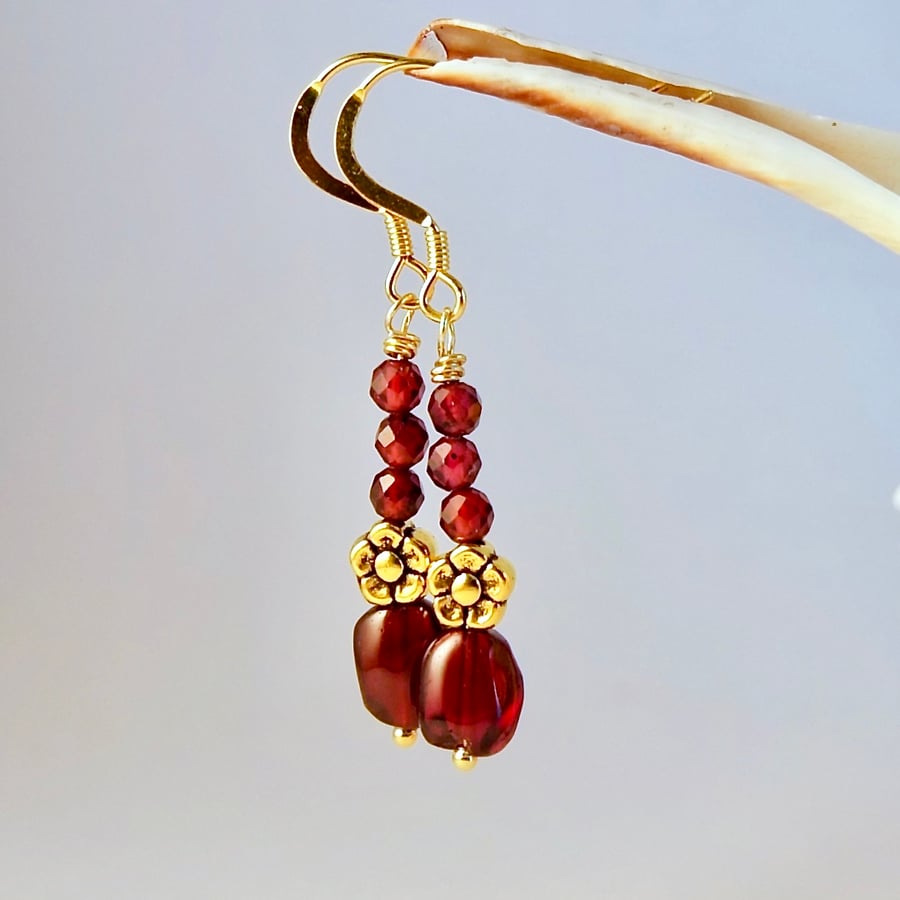 Real Garnet Earrings, Birthday, Anniversary, Gifts For Her, January Birthstone