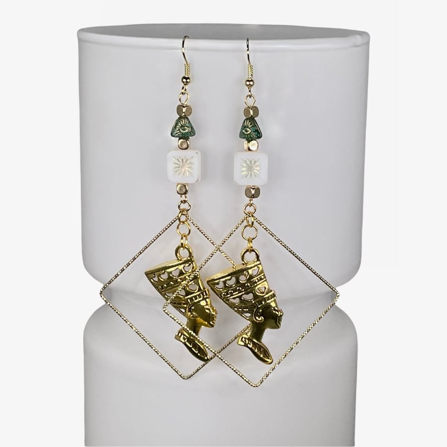 EGYPTIAN EARRINGS statement gold Czech glass protection evil eye cool