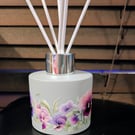 Grey glass pansy flowers theme 150 ml size diffuser bottle with reeds sticks 