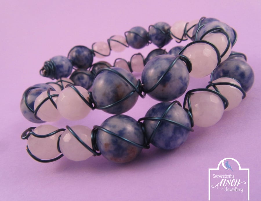 Blue Sodalite White Quartzite Wire Wrapped Memo... - Folksy
