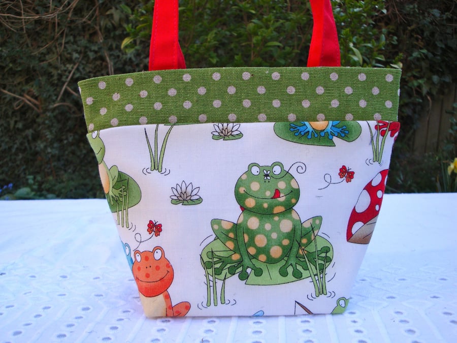 SALE Cotton Mini Handbag - smiley frogs - girls - children.