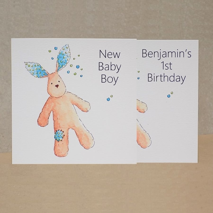 New Baby Boy or 1st Birthday Card Personalised