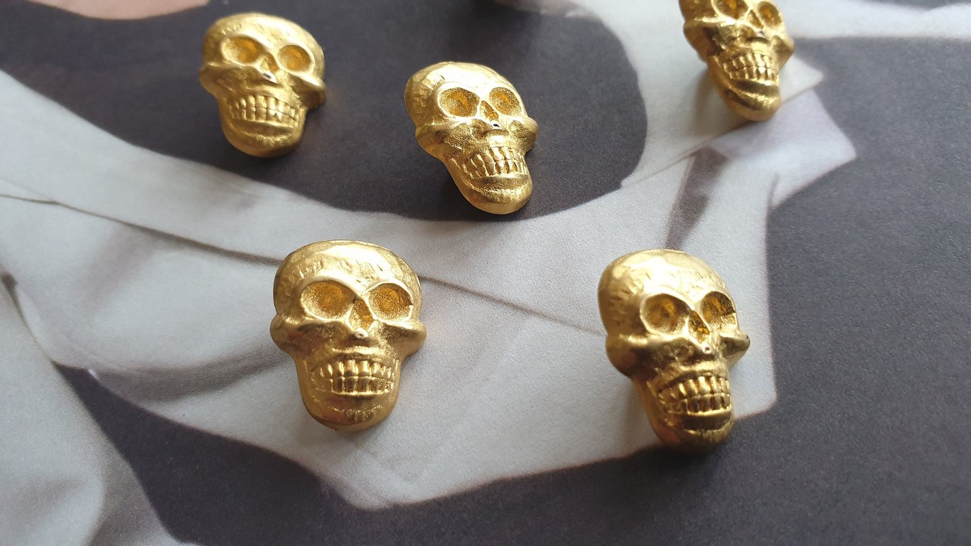 11 16" 18mm 28L SKULL Matt Gold Buttons x 6 pieces